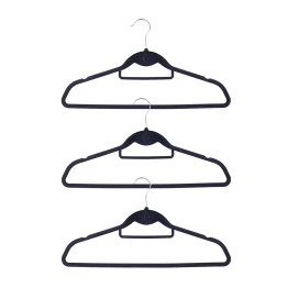 Kit com 3 Cabides Toq de Veludo com Gancho Frontal Preto Oikos