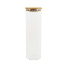 Pote de Vidro com Tampa de Bambu Circular Mantimentos Oikos 450ml
