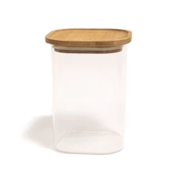 Pote de Vidro com Tampa de Bambu Quadrado Oikos 1100ml