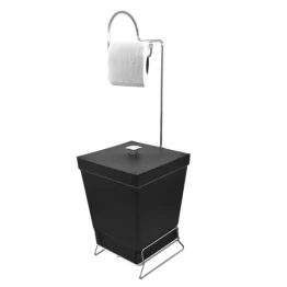 Suporte de Papel Higiênico com lixeira Stolf - Preto