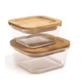 Pote de Vidro com Tampa de Bambu Quadrado Mantimentos Empilhável Oikos 800ml