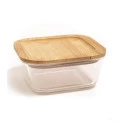 Pote de Vidro com Tampa de Bambu Quadrado Mantimentos Empilhável Oikos 800ml